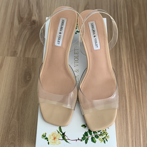 Chelsea & Violet Shoes Joy Clear Square Toe Slingback Sandals